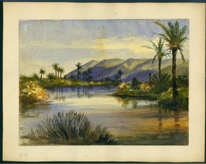 Munningen av elven Kishon og Mount Carmel (wc og blyant på papir) av Claude Conder