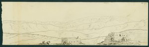 Utsikt over Jebel Sunnin og Kefr Silwan fra B'kamdun, 1871 av Claude Conder