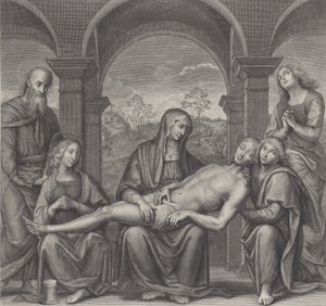 Kristus i graven, hvilende over Jomfruens fang, etter Perugino, ca. 1685-1727. av Claude Duflos