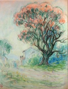 Rosa tre (pastell på papir)