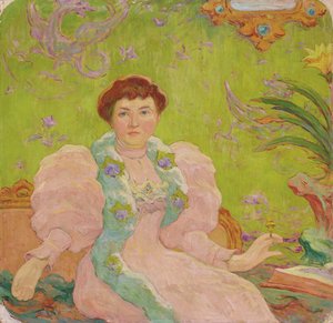 Ung kvinne i rosa kjole; Jeune femme a la robe rose, ca. 1893 (olje på lerret)
