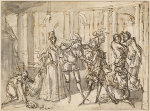 En forestilling av Commedia dell'Arte av Claude Gillot