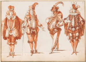 Fire kostymefigurer av Claude Gillot
