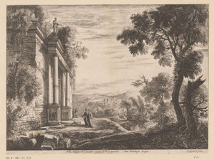 Landskap med figurer foran en eldgammel ruin av Claude Goyrand