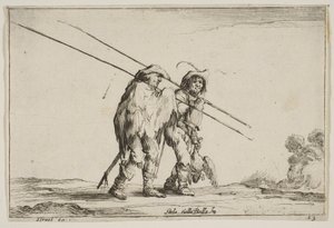 Plate 13: To gjeddemenn som går mot høyre, med hver sin gjedde i høyre hånd..., 1642. av Claude Goyrand