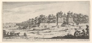Utsikt over porten til dronningemorens residens, fra serien Views and new ..., ca. 1644. av Claude Goyrand