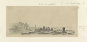 Landskap med kanal, sportsfiskere og melkemann Recueil de quatre-vingt-cinq estampes originales (serietittel) av Claude Henri Watelet (possibly)
