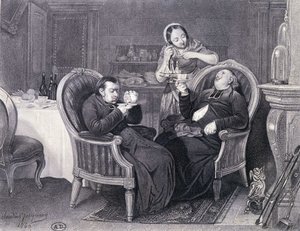 Etter middag: To prester tar kaffe og fordøyelse, servert av hushjelpen deres. av Claude Jacquand