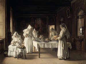 'Middag på Hospice of Beaune', Frankrike, sent på 1800-tallet av Claude Joseph Bail