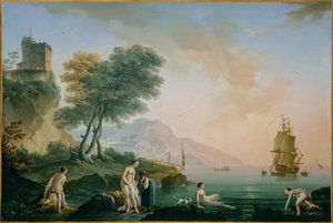 Badende jenter ved sjøen (maleri på lerret) av Claude Joseph Vernet