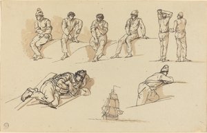 Åtte studier av figurer og et skip til sjøs av Claude Joseph Vernet