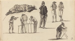 Figurstudier, inkludert en mann som sover på bakken og to menn som sager av Claude Joseph Vernet