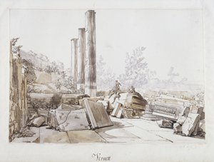 Ruinene av Temple of Serapis i Pozzuoli, 1750 (penn og blekk og vask over svart kritt på papir)