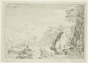 Stranden med det store tårnet av Claude Joseph Vernet