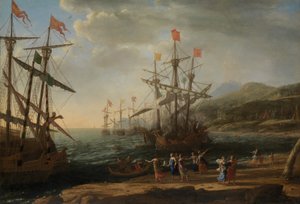 De trojanske kvinnene setter fyr på deres flåte, ca. 1643 (olje på lerret) av Claude Lorrain