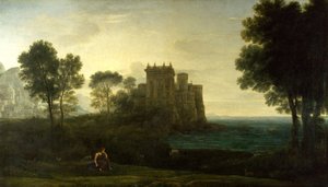 ""Landskap med Psyche utenfor palasset til Amor eller det fortryllede slottet) Maleri av Claude Lorrain (1600-1682) Olje på lerret 1664 Dim 87, 1 x 151,3 cm National Gallery, London av Claude Lorrain