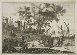 Kystscene med en kunstnertegning av Claude Lorrain