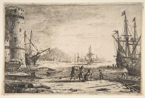 Havn med et stort tårn, ca. 1641. av Claude Lorrain