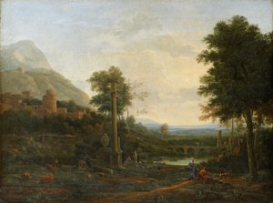 Landskap med en kolonne og figurer av Claude Lorrain