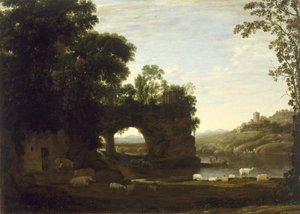 Landskap med en steinbue og elv