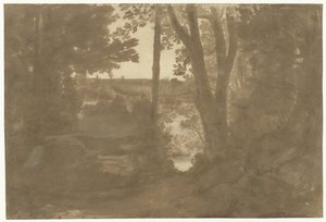 Landskap med utsikt gjennom trær av Claude Lorrain