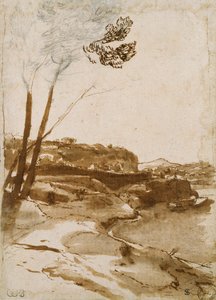 Sti langs Tiberen, c1635-1640 av Claude Lorrain