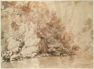 En studie for et landskap (penn og bistre og vask på papir) av Claude Lorrain