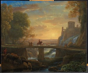 Landskap med en imaginær utsikt over Tivoli, 1642 (olje på kobber)