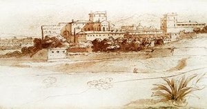 Utsikt over en liten italiensk by, ca. 1630 (penn og vask) av Claude Lorrain