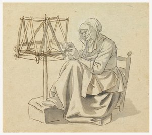 En gammel kvinne som spinner av Claude Louis Desrais