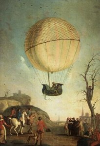 Robert stiger opp igjen ved Nesle etter den første flyturen i en hydrogenballong av Claude Louis Desrais