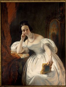 Ung jente i speilet. Maleri av Claude Marie Dubufe (1790-1864)