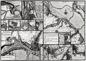 Fol.7 & 98 Kart over byene og slottene som ligger langs elven Charente i 1714, fra Recueil des Plans de Saintonge (penn og blekk og wc på papir)
