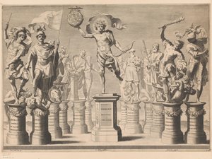 Allegori til ære for House of Savoy med legendariske figurer på sokkel av Claude Mellan