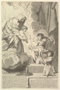 Anne av Østerrike med den unge Ludvig XIV og Monsieur før jomfruen og barnet Anne dAutr.... av Claude Mellan