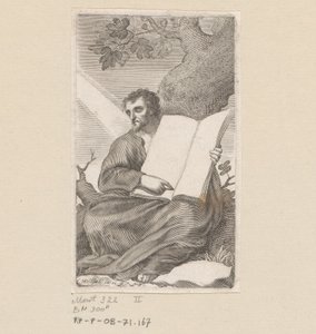 Saint Augustine sitter ved foten av et tre Tittelside for: Les Confessions de Saint Augustin, 1639 av Claude Mellan