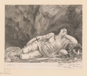 Saint Mary Magdalene ligger i en hule av Claude Mellan