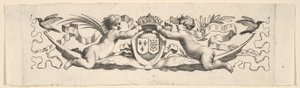Pannebånd: To spedbarn med armene fra Frankrike og Navarra. av Claude Mellan