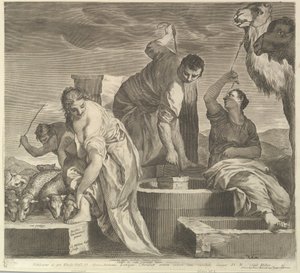 Jacob trekker vann til Rachels dyr Jacob vanner Rachels flokk. av Claude Mellan