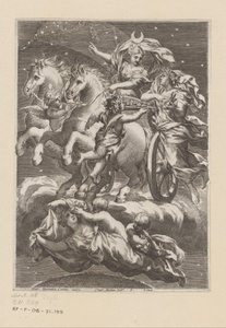 Personifisering av månen på vognen hennes Tittelside for: Giovanni Battista Ferrari, De Florum cultura libri IV, 1633
