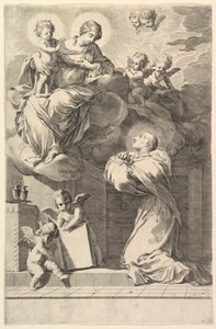 Saint Bernard knelende foran jomfruen og barnet, 1640. av Claude Mellan