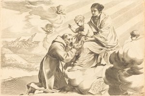 Saint Francis tilber Kristusbarnet av Claude Mellan