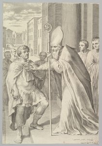 St. Ambrosius, erkebiskop av Milano, vender tilbake keiser Theodosius, 1681. av Claude Mellan