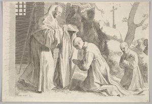 St. Bernard mottar en munkevane. av Claude Mellan