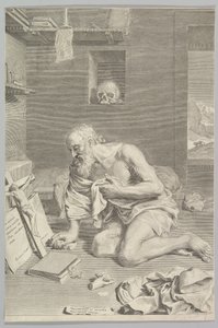 St. Jerome ber i sin celle Den hellige Jerome Penitent, 1665. av Claude Mellan