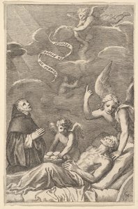 St. Nicolas ber for en døende mann. av Claude Mellan