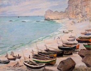 Båter på stranden i Etretat av Claude Monet