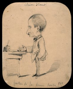 Karikatur av en mann som står ved skrivebordet (recto); Skisse av mannlig hode i profil (verso) av Claude Monet