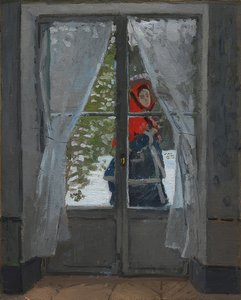 Det røde skjerfet (La capeline rouge). Rundt 1868-73 av Claude Monet