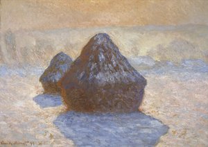 Høystakker: snøeffekt av Claude Monet